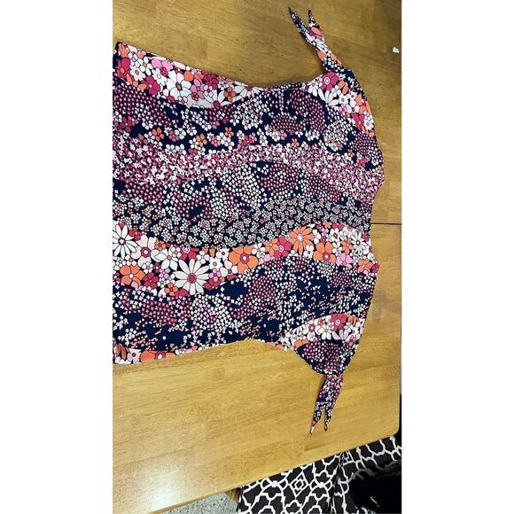 MICHAEL KORS FLORAL SPLIT SLEEVE TOP WOMENS SIZE L - Picture 8 of 11